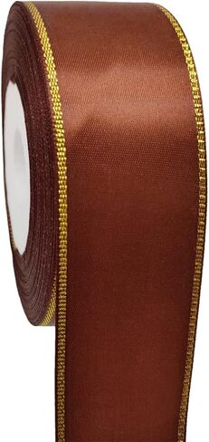 One Roll 25 Yards 1 1/2 inches Double Faced Wired Gold Edges Satin Ribbon (Black), 1.5 inches , JSP001 in Saudi Arabia