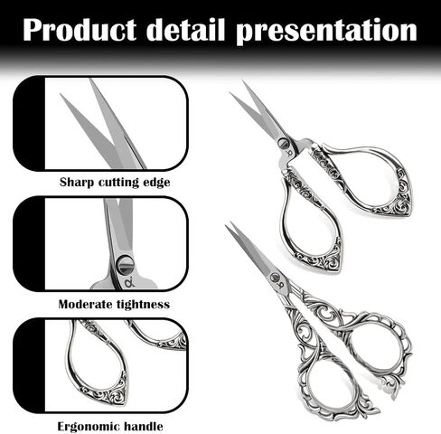 طقم مقص تطريز UOOU مكون من 6 قطع، مقص تطريز عتيق يتضمن زوجين من مقص عتيق، كشتبان، مخرز، حقيبة إبرة وإبرة، مجموعة مقص كاملة لأدوات الخياطة اليدوية (نحاس أحمر) in Kuwait