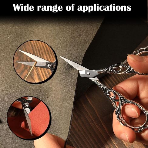 طقم مقص تطريز UOOU مكون من 6 قطع، مقص تطريز عتيق يتضمن زوجين من مقص عتيق، كشتبان، مخرز، حقيبة إبرة وإبرة، مجموعة مقص كاملة لأدوات الخياطة اليدوية (نحاس أحمر) in Kuwait