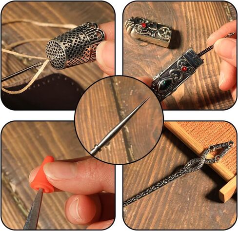 طقم مقص تطريز UOOU مكون من 6 قطع، مقص تطريز عتيق يتضمن زوجين من مقص عتيق، كشتبان، مخرز، حقيبة إبرة وإبرة، مجموعة مقص كاملة لأدوات الخياطة اليدوية (نحاس أحمر) in Kuwait