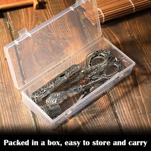 طقم مقص تطريز UOOU مكون من 6 قطع، مقص تطريز عتيق يتضمن زوجين من مقص عتيق، كشتبان، مخرز، حقيبة إبرة وإبرة، مجموعة مقص كاملة لأدوات الخياطة اليدوية (نحاس أحمر) in Kuwait