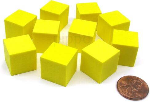 Koplow Games Pack of 10 16mm Blank Foam Dice Cubes with Square Corners - Yellow in Saudi Arabia