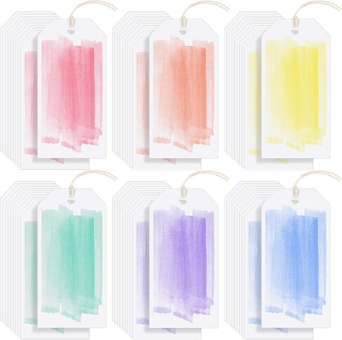 Yeaqee 4 3/4-in x 2 3/8-in Gift Tags with String Watercolor Pattern Paper Tags Hanging Tags Price Tags Greeting Tags for DIY Crafts Holiday Party Favors, 60 Pcs in Saudi Arabia