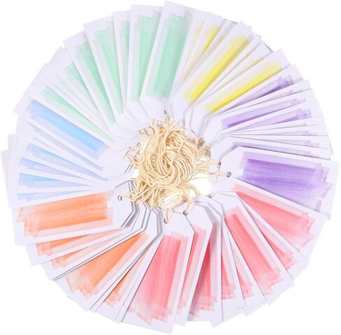 Yeaqee 4 3/4-in x 2 3/8-in Gift Tags with String Watercolor Pattern Paper Tags Hanging Tags Price Tags Greeting Tags for DIY Crafts Holiday Party Favors, 60 Pcs in Saudi Arabia