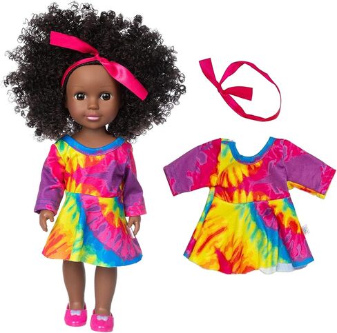 ZQDOLL Black Baby Doll 14.5 inch African Girl Doll and Clothes Set Soft Silicone Doll Best Gift for Kids in Kuwait