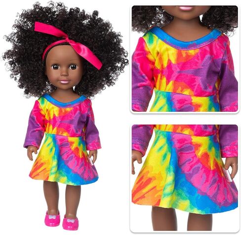 ZQDOLL Black Baby Doll 14.5 inch African Girl Doll and Clothes Set Soft Silicone Doll Best Gift for Kids in Kuwait