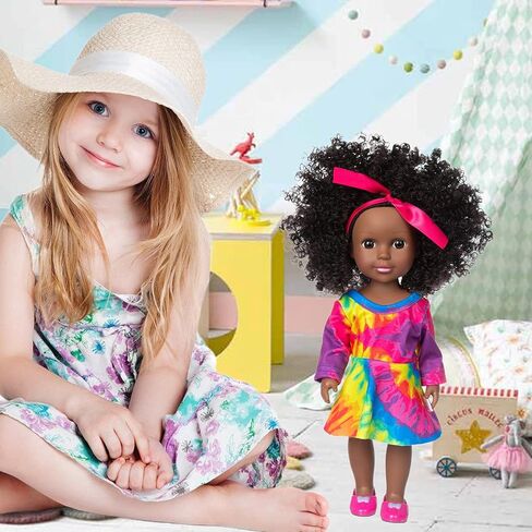 ZQDOLL Black Baby Doll 14.5 inch African Girl Doll and Clothes Set Soft Silicone Doll Best Gift for Kids in Kuwait