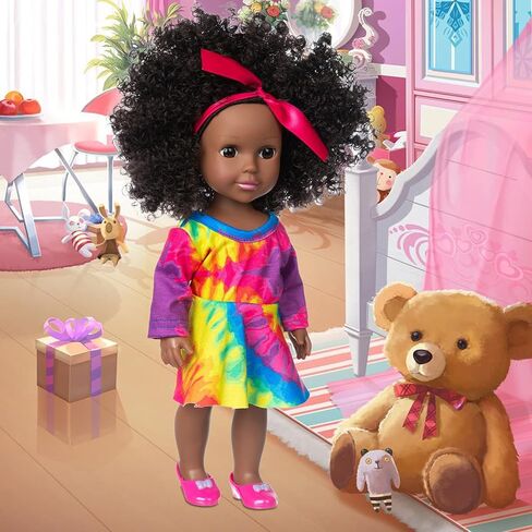 ZQDOLL Black Baby Doll 14.5 inch African Girl Doll and Clothes Set Soft Silicone Doll Best Gift for Kids in Kuwait