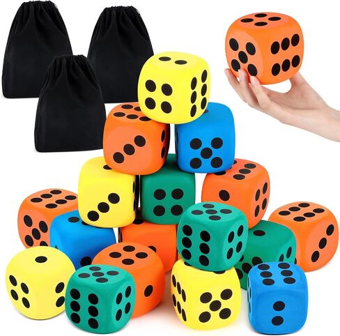 Meooeck 18 Pcs 3.15'' Large Eva Foam Dice Assorted Colors Soft Dot Dice Foam Yard Dice Cubes with Number Dots and Storage Bag for Building, Educational Toys, Math Teaching, Party Favors and Supplies in Saudi Arabia