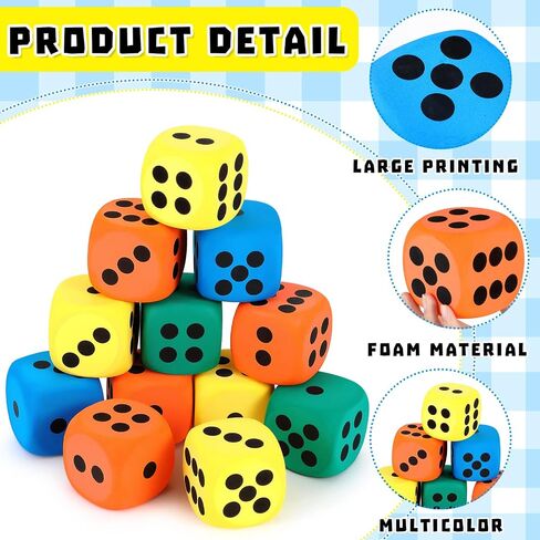 Meooeck 18 Pcs 3.15'' Large Eva Foam Dice Assorted Colors Soft Dot Dice Foam Yard Dice Cubes with Number Dots and Storage Bag for Building, Educational Toys, Math Teaching, Party Favors and Supplies in Saudi Arabia