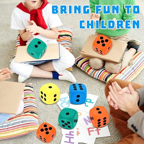 Meooeck 18 Pcs 3.15'' Large Eva Foam Dice Assorted Colors Soft Dot Dice Foam Yard Dice Cubes with Number Dots and Storage Bag for Building, Educational Toys, Math Teaching, Party Favors and Supplies in Saudi Arabia