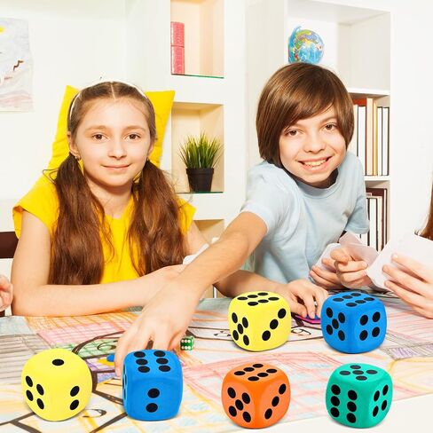 Meooeck 18 Pcs 3.15'' Large Eva Foam Dice Assorted Colors Soft Dot Dice Foam Yard Dice Cubes with Number Dots and Storage Bag for Building, Educational Toys, Math Teaching, Party Favors and Supplies in Saudi Arabia