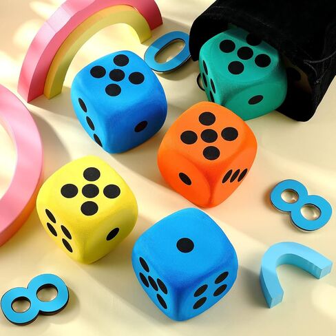 Meooeck 18 Pcs 3.15'' Large Eva Foam Dice Assorted Colors Soft Dot Dice Foam Yard Dice Cubes with Number Dots and Storage Bag for Building, Educational Toys, Math Teaching, Party Favors and Supplies in Saudi Arabia