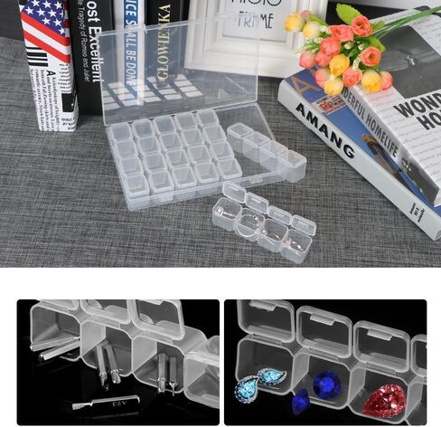 simuer 28Grids Storage Box Organizers, Diamond Embroidery Box Clear Bead Container Painting Jewelry Accessory Container Case 2 Pack in Kuwait