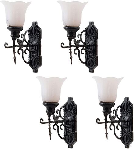 Yardwe Vintage ديكور المنزل 4 قطع LED شمعدانات جدارية 1: 12 مقياس جدار مصباح شمعدانات مصغرة نماذج إضاءة طاولة الرمل أضواء لعبة لديكورات المناظر الطبيعية نموذج القطار in Kuwait