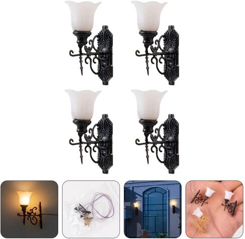 Yardwe Vintage ديكور المنزل 4 قطع LED شمعدانات جدارية 1: 12 مقياس جدار مصباح شمعدانات مصغرة نماذج إضاءة طاولة الرمل أضواء لعبة لديكورات المناظر الطبيعية نموذج القطار in Kuwait
