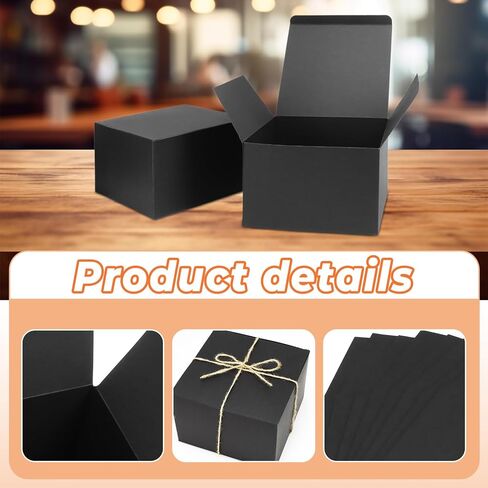 اي ساسر 25 صندوق هدايا اسود 6 × 6 × 4 انش، صناديق هدايا متينة مع اغطية، صندوق اقتراح وصيفة العروس، صندوق هدايا من الورق المقوى للهدايا، صناديق حرفية مع خيط بطول 33 قدم للكريسماس والهدايا والتغليف in Kuwait