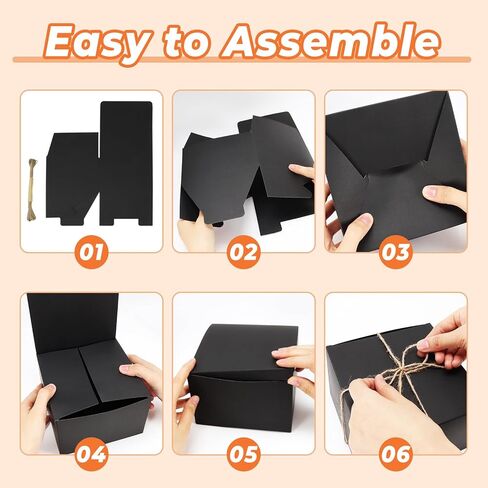 اي ساسر 25 صندوق هدايا اسود 6 × 6 × 4 انش، صناديق هدايا متينة مع اغطية، صندوق اقتراح وصيفة العروس، صندوق هدايا من الورق المقوى للهدايا، صناديق حرفية مع خيط بطول 33 قدم للكريسماس والهدايا والتغليف in Kuwait