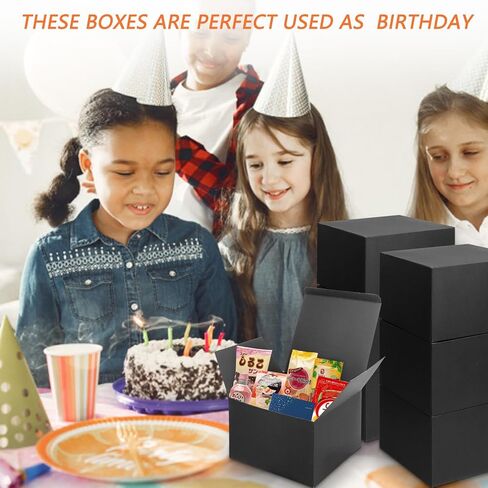 اي ساسر 25 صندوق هدايا اسود 6 × 6 × 4 انش، صناديق هدايا متينة مع اغطية، صندوق اقتراح وصيفة العروس، صندوق هدايا من الورق المقوى للهدايا، صناديق حرفية مع خيط بطول 33 قدم للكريسماس والهدايا والتغليف in Kuwait