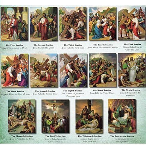 Catholic Religious Gifts Stations of The Cross Illustrated Cardstock 14 Picture Set, 8 Inch in Saudi Arabia