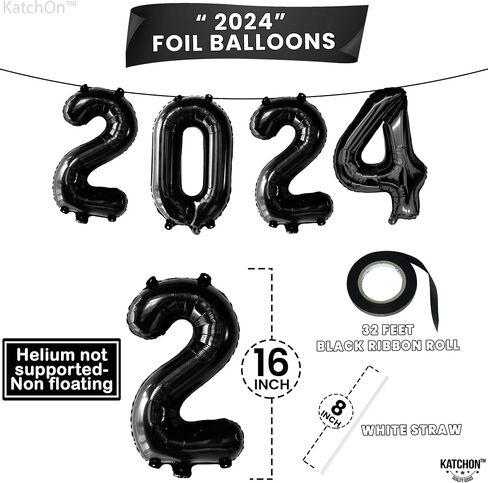 KatchOn, Black 2024 Balloons Number - 16 Inch, New Years Balloons | Black 2024 Balloon Numbers for Happy New Years Decorations 2024 | Black 2024 Foil Balloons for New Years Eve Party Supplies 2024 in Kuwait
