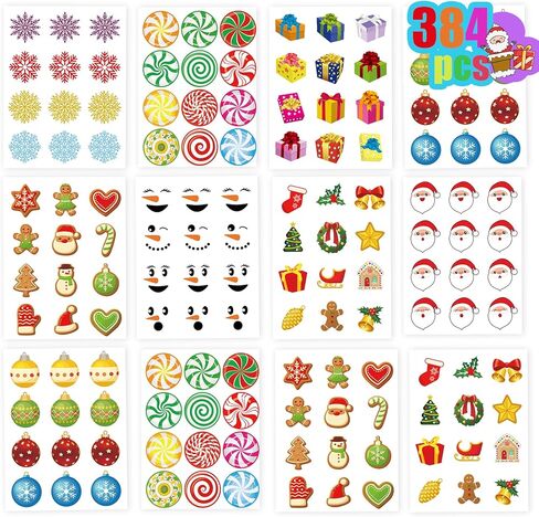 جوي بانغ 384 قطعة من ملصقات الكريسماس للاطفال، ملصقات عيد الميلاد للحرف اليدوية وبطاقات الاعياد للبطاقات، ملصقات دائرية للكريسماس لحقائب الهدايا والمغلفات وهدايا حفلات الكريسماس in Kuwait