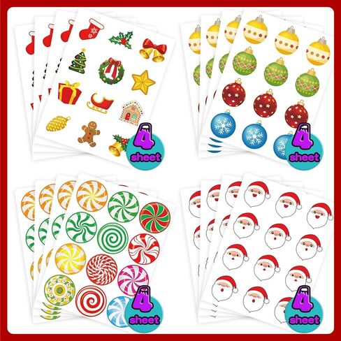 جوي بانغ 384 قطعة من ملصقات الكريسماس للاطفال، ملصقات عيد الميلاد للحرف اليدوية وبطاقات الاعياد للبطاقات، ملصقات دائرية للكريسماس لحقائب الهدايا والمغلفات وهدايا حفلات الكريسماس in Kuwait