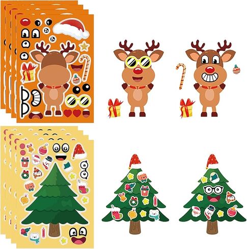 ملصقات عيد الميلاد للأطفال، 32 ورقة تصنع ملصقات للوجه بنفسك، اصنع حيوان الرنة رجل الثلج سانتا كلوز الخاص بك، ملصقات عيد الميلاد للأولاد والبنات هدايا ألعاب حفلات عيد الميلاد in Kuwait