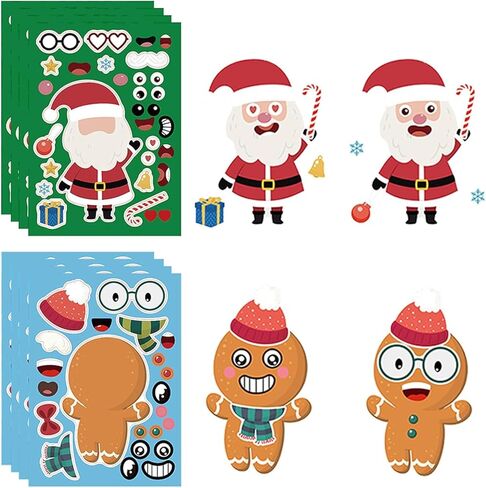 ملصقات عيد الميلاد للأطفال، 32 ورقة تصنع ملصقات للوجه بنفسك، اصنع حيوان الرنة رجل الثلج سانتا كلوز الخاص بك، ملصقات عيد الميلاد للأولاد والبنات هدايا ألعاب حفلات عيد الميلاد in Kuwait
