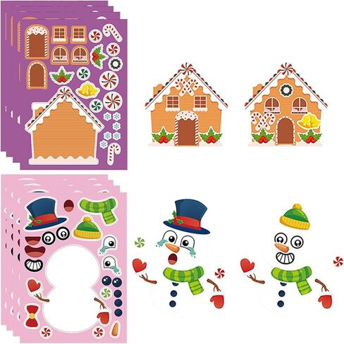 ملصقات عيد الميلاد للأطفال، 32 ورقة تصنع ملصقات للوجه بنفسك، اصنع حيوان الرنة رجل الثلج سانتا كلوز الخاص بك، ملصقات عيد الميلاد للأولاد والبنات هدايا ألعاب حفلات عيد الميلاد in Kuwait