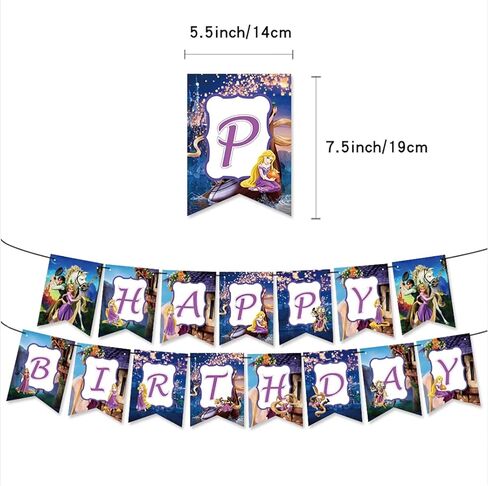Rapunzel Party Birthday Supplies, Princess Tangled Party Tableware with Happy Birthday Banner, Tablecloth, Disposable Paper Plates with Napkins for Kids Party Supplies Decorations in Kuwait