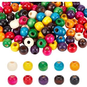 PH PandaHall 300pcs Colorful Wooden Beads, 10 Colors 10mm Painted Wood Beads Round Wood Spacer Beads with 4mm Large Hole for Jewelry Making Braiding Macrame DIY Craft Project Bird Swing