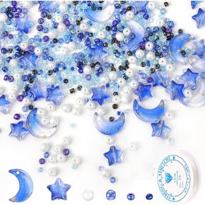 2200pcs Star Moon Beads,Seed Glass Beads for Jewelry Making Pearl for DIY Making Jewelry DIY Craft Bracelets Necklaces Earrings with Elastic String (Purple)