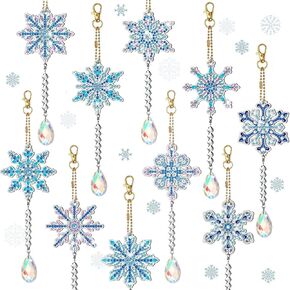 10 قطع من ندفة الثلج الشتوية الماسية 5D DIY طقم طلاء ماسي لعيد الميلاد مجموعات تعليق على الوجهين ندفة الثلج مع قلادة كريستال لعيد الميلاد ونوافذ المنزل والحديقة وديكور الحرف اليدوية in Kuwait