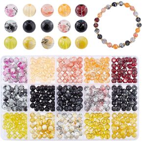 PH PandaHall 450pcs 8mm Blue Glass Beads, 15 Styles Sea Blue Crackle Glass Bead Round Loose Beads Spacers Craft Glass Beads for Summer Boho Hawaii Bracelets Necklaces Earring Crafts Jewelry Making in Kuwait