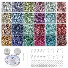Bala&Fillic 11/0 Matt Color Seed Beads About 14400pcs in Box,24 Multicolor Small Craft Beads with Beading String and Needles for Jewelry Making (600pcs/Color,24 Colors)