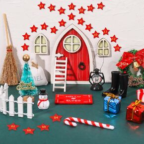 Wedding Pails 41Pcs Christmas Dollhouse Miniature Fairy Door Kit with Christmas Elf Door Decoration and Christmas Tree Accesories 1:12 Scale Miniature Scene Ornaments for Christmas Party DIY Decor in Kuwait