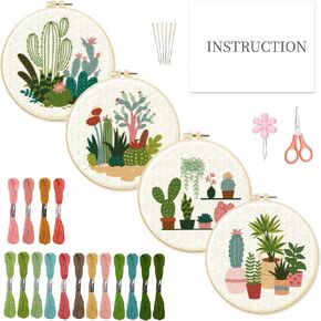 INFUNLY 4pcs Cactus Embroidery Kit Embroidery Starter Kits Cactus Cross Stitch Kits for Adults Stamped Embroidery Set with Patterns Embroidery Kit for Beginners Instruction Included in Kuwait