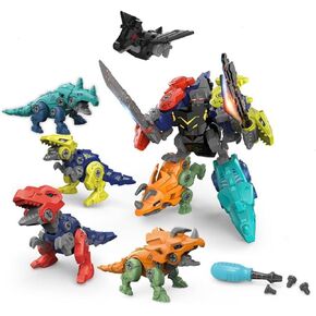 Rockclo Dinosaur Transformers Robot 5 in 1 Take Apart Toys Set for Toddler boy Kid Age 3 4 5 6 7 8 Year Old Construction Building DIY with Drill Tool Kit Best Gift for Birthday Christmas Easter in Saudi Arabia