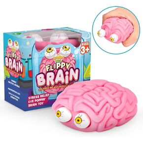 Flippy Brain Squishy Eye Popping Squeeze Fidget - Stress Relief Ball - Anxiety Reducer Sensory Play - Gag for Boys and Girls - Suitable for Autism, ADHD