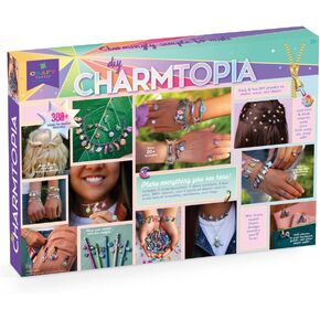 Craft-tastic — DIY Charmtopia — Craft Kit — Fun & Easy DIY Puffy Sticker Charms — Includes Materials to Design Bracelets, Necklaces, Hair Pins, Rings & More — Jewelry Making Gift - Ages 10+