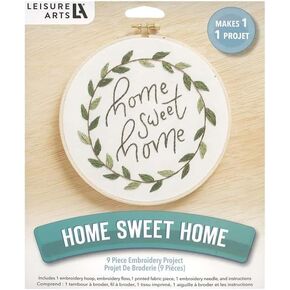 Leisure Arts Embroidery Kit 6" Home Sweet Home - Embroidery kit for Beginners - Embroidery kit for Adults - Cross Stitch Kits - Cross Stitch Kits for Beginners - Embroidery Patterns