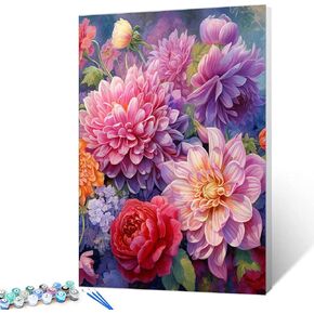 مجموعة طلاء زهور الخشخاش بالأرقام مقاس 16 × 20 بوصة لوحة زيتية من قماش حقل الزهور البرية للأطفال والكبار المبتدئين أعمال فنية للنباتات الاستوائية مع فرش، هدية بوهو طلاء زهور حمراء (بدون إطار)