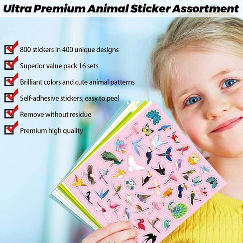 FANCY LAND Animal Stickers for Kids Assortment Set 800 Count 16 Sheets 8 Themes Collection for Children Craft Party Favors in Saudi Arabia