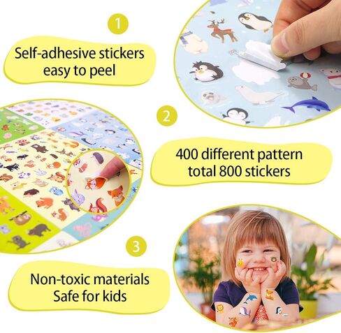 FANCY LAND Animal Stickers for Kids Assortment Set 800 Count 16 Sheets 8 Themes Collection for Children Craft Party Favors in Saudi Arabia