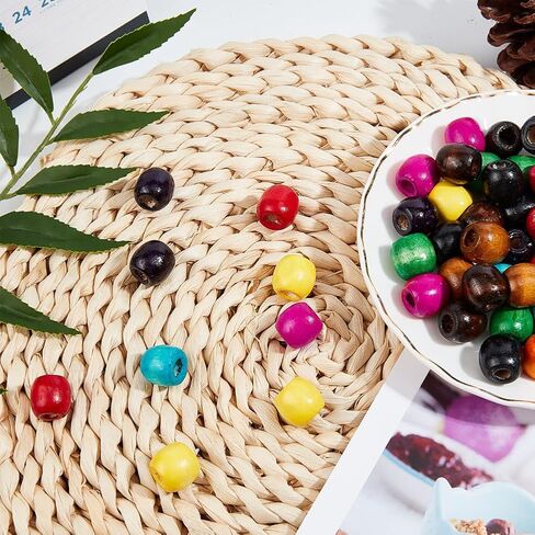 PH PandaHall 300pcs Colorful Wooden Beads, 10 Colors 10mm Painted Wood Beads Round Wood Spacer Beads with 4mm Large Hole for Jewelry Making Braiding Macrame DIY Craft Project Bird Swing in Kuwait