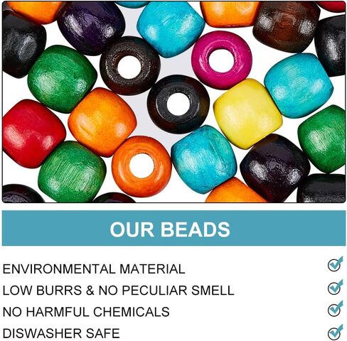 PH PandaHall 300pcs Colorful Wooden Beads, 10 Colors 10mm Painted Wood Beads Round Wood Spacer Beads with 4mm Large Hole for Jewelry Making Braiding Macrame DIY Craft Project Bird Swing in Kuwait