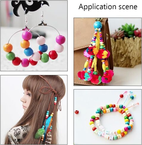 PH PandaHall 300pcs Colorful Wooden Beads, 10 Colors 10mm Painted Wood Beads Round Wood Spacer Beads with 4mm Large Hole for Jewelry Making Braiding Macrame DIY Craft Project Bird Swing in Kuwait