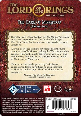 The Lord of the Rings The Card Game The Dark of Mirkwood SCENARIO PACK - Cooperative Adventure Game, Strategy Game, Ages 14+, 1-4 Players, 30-120 Min Playtime, Made by Fantasy Flight Games in Saudi Arabia