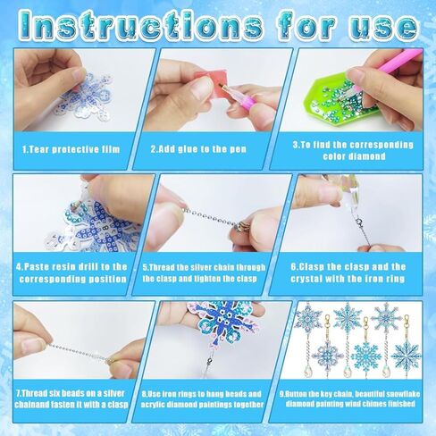 10 قطع من ندفة الثلج الشتوية الماسية 5D DIY طقم طلاء ماسي لعيد الميلاد مجموعات تعليق على الوجهين ندفة الثلج مع قلادة كريستال لعيد الميلاد ونوافذ المنزل والحديقة وديكور الحرف اليدوية in Kuwait